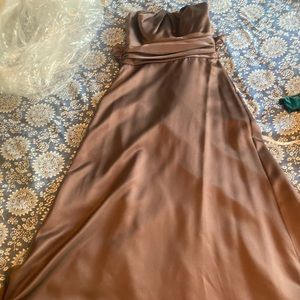 Brown satin a-line ball gown with slip